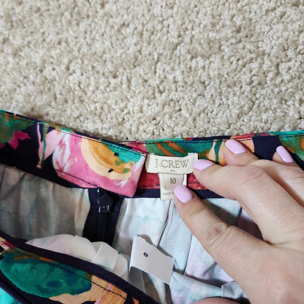 J.Crew Skirt Floral Pink Green Navy Cotton Stretch‎ A-Line 10